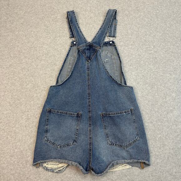 Wild Fable Short Overalls WMNS XS Medium Wash Distressed Denim Jean Bibs Shorts - Picture 5 of 8